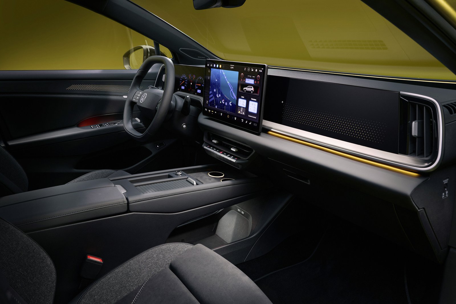 Interior y salpicadero del Volkswagen ID. Tiguan con tres pantallas